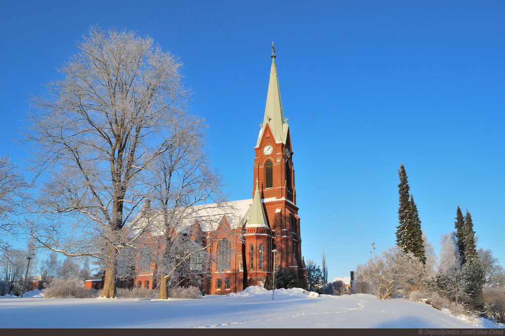 Mikkeli, Finland. Lutheran Cathedral in a sunny winter day